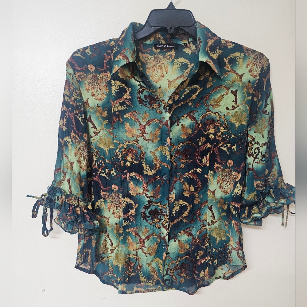 Violet & Claire Women's Top - Teal and Brown Patterned